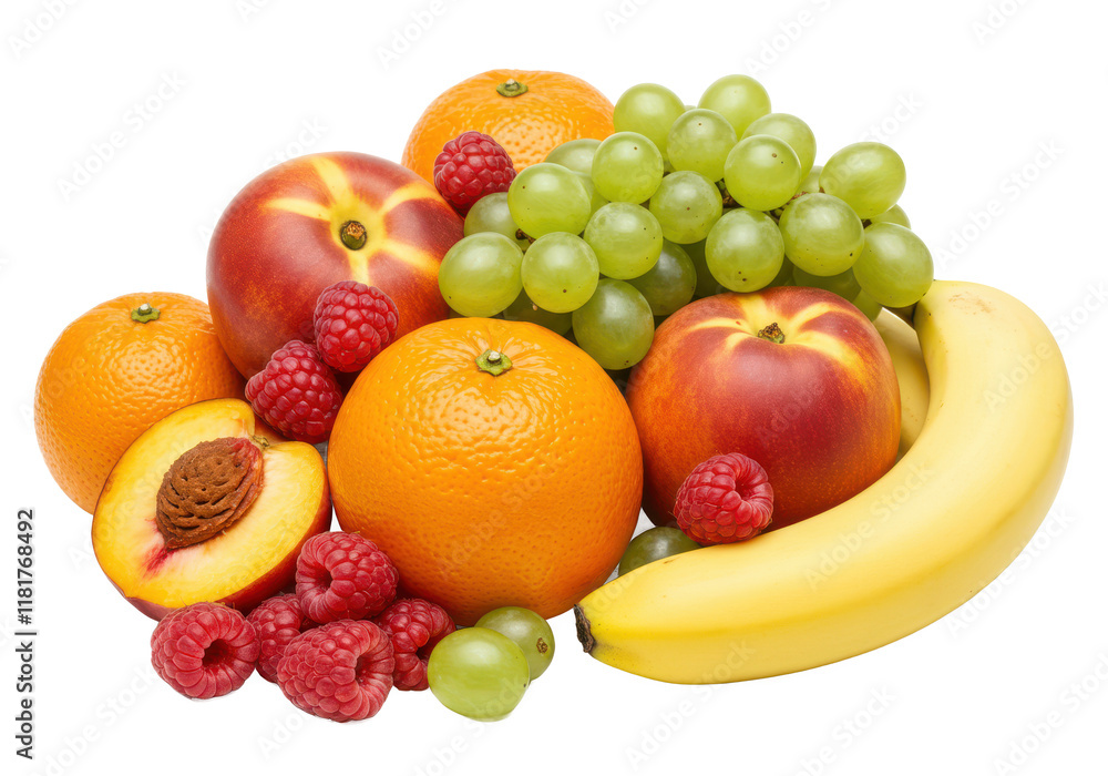Pile of mix of fruits, isolated on white background, no depth of field, sharp Pile of mix of fruits, isolated on white background, no depth of field, sharp