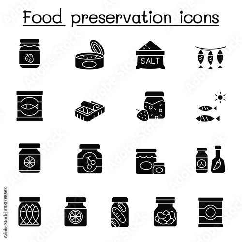 Food preservation icons set in thin line style
