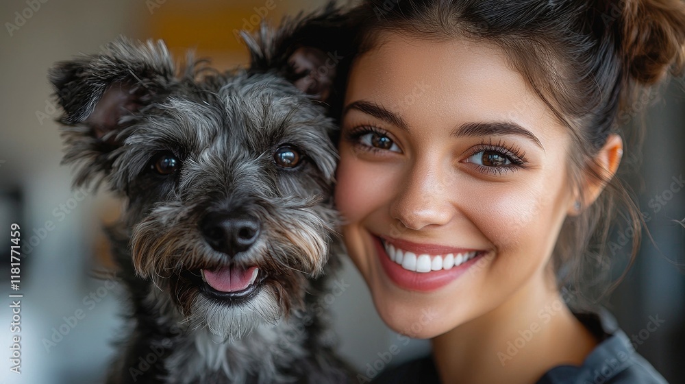 A joyful interaction between a young woman and her adorable dog in a cozy indoor setting A joyful interaction between a young woman and her adorable dog in a cozy indoor setting