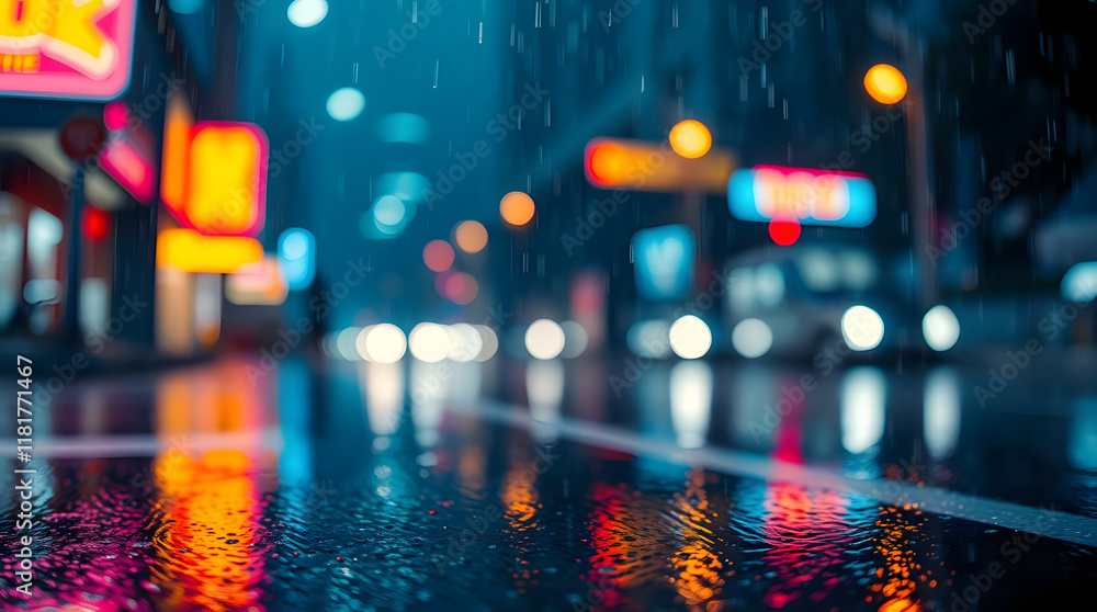 Obraz premium night city street bokeh effect with rain wallpaper desktop | generative AI