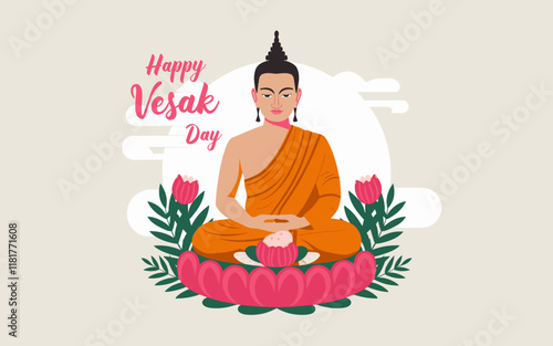 Vesak Day Celebration with Buddha and Lotus Flowers