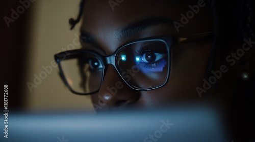 Wallpaper Mural Night Focus: A Woman's Intense Gaze at a Screen Torontodigital.ca