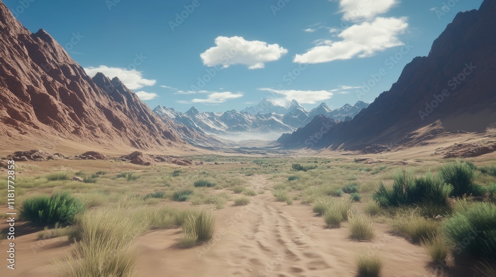 Fototapeta premium Desert Valley Landscape with Majestic Mountains