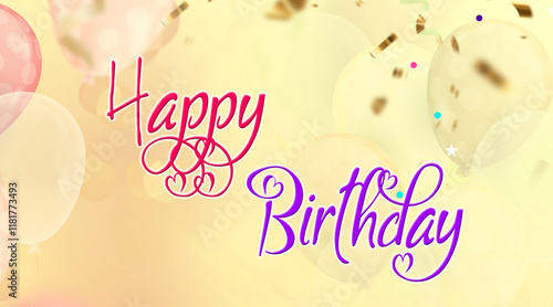 Happy Birthday typography vector design for greeting cards and poster with balloon, confetti and gift box, design template for birthday celebration.
