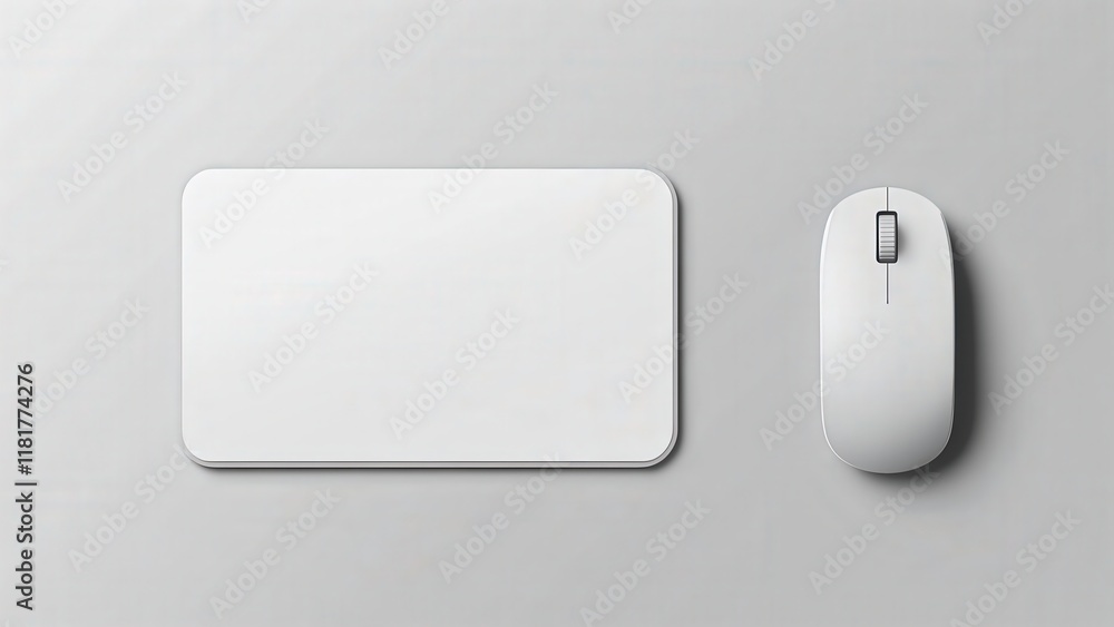 Minimalist white computer mouse and mouse pad on grey background Minimalist white computer mouse and mouse pad on grey background