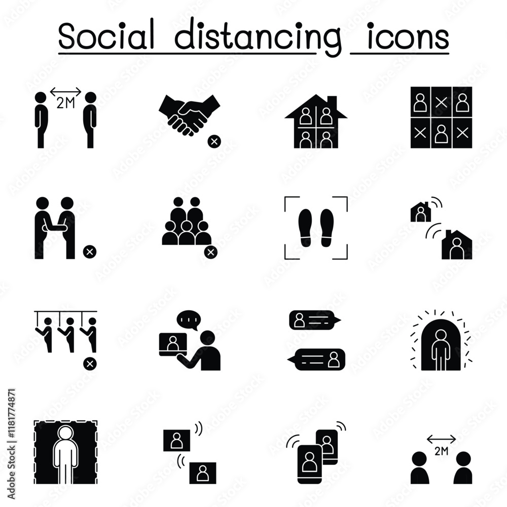 Social distancing icon set in thin line stlye Social distancing icon set in thin line stlye