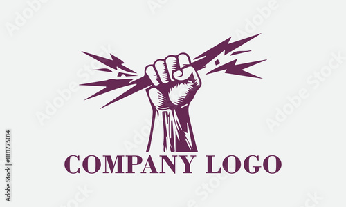Clenched fist breaking lightning bolt, symbolizing power, ideal for representing strength, resilience, determination in various designs, projects, concepts and background illustration vector