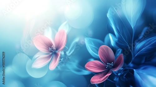 Delicate Pink Flowers Against a Blue Background