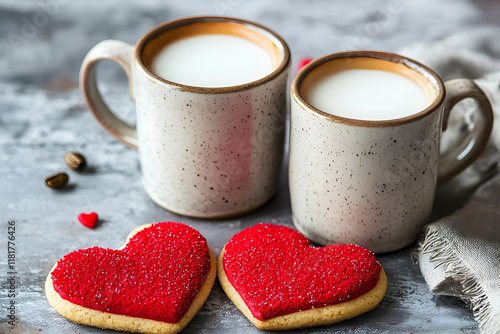 cup of coffee and heart shaped cookies