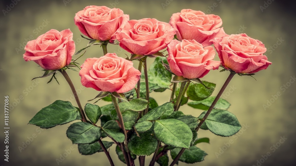 Fototapeta premium Elegant Bouquet of Pink Roses on Neutral Background