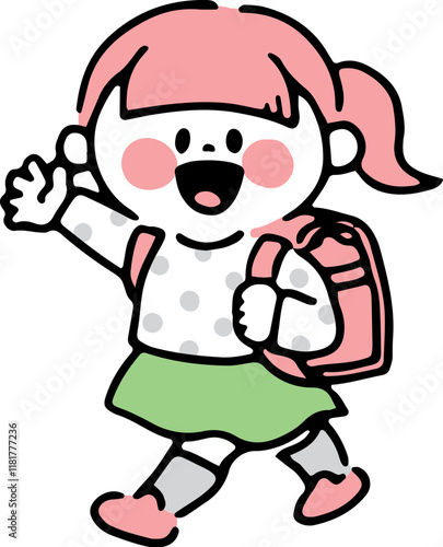 ランドセルを背負って登校する女の子