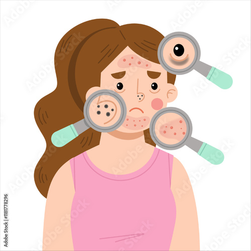 Illustration of a woman with skin problems