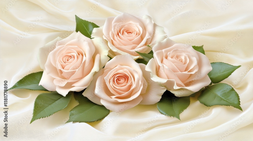 Elegant Peach Roses on Soft Cream Fabric Drape Elegant Peach Roses on Soft Cream Fabric Drape