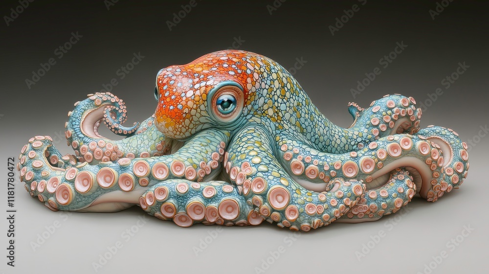Obraz premium Colorful octopus sculpture art exhibit decorative artwork studio setting close-up marine life inspiration