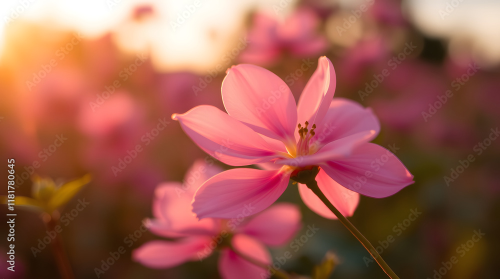 pink flower in sunrise wallpaper background for desktop | generative AI pink flower in sunrise wallpaper background for desktop | generative AI