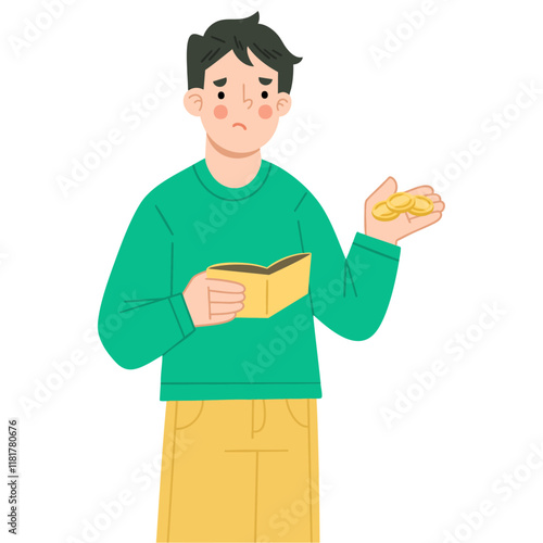 illustration of sad man holding wallet and coins