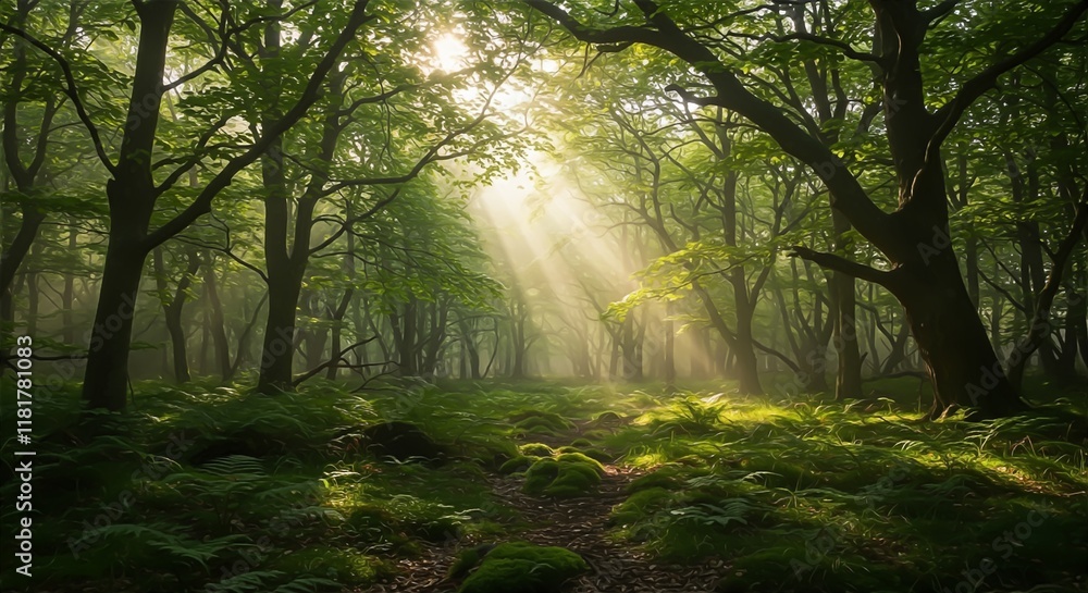 Obraz premium sun rays in the forest