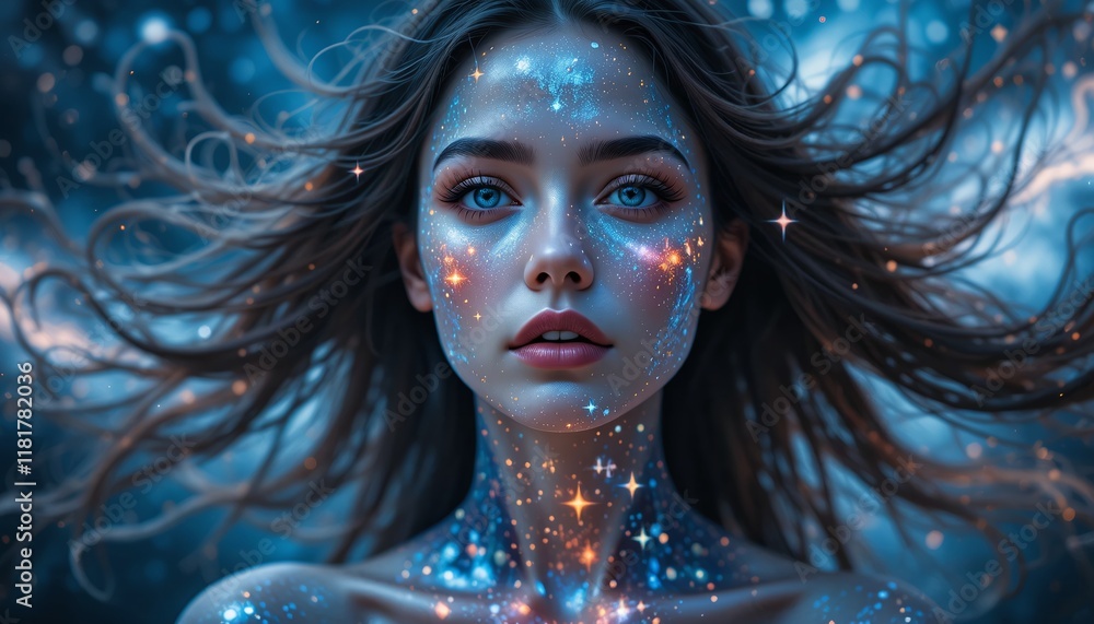 Obraz premium Surreal Portrait of a Woman with a Galaxy