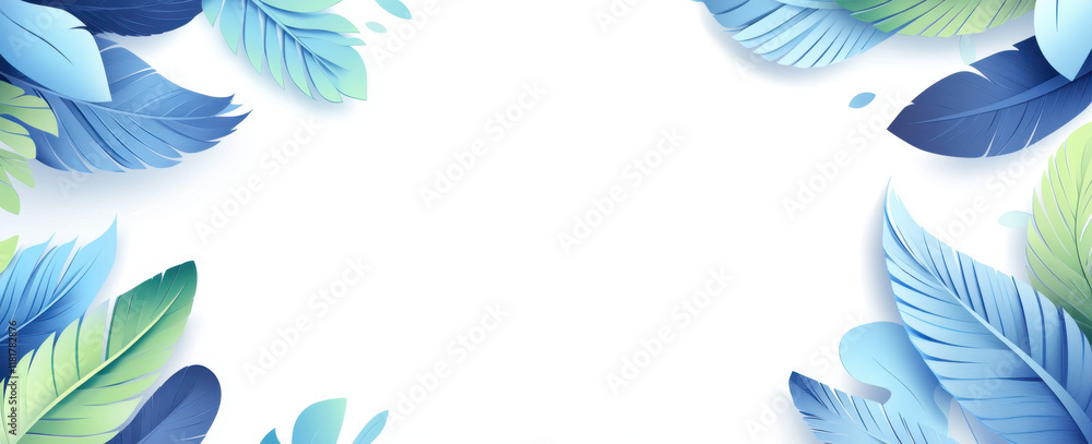 Vibrant leaves in shades of green and blue create a decorative border around an empty central area, ideal for invitations or artistic projects. Vibrant leaves in shades of green and blue create a decorative border around an empty central area, ideal for invitations or artistic projects.