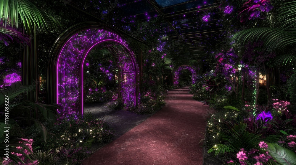 Fototapeta premium Enchanted Garden Pathway with Luminous Arches