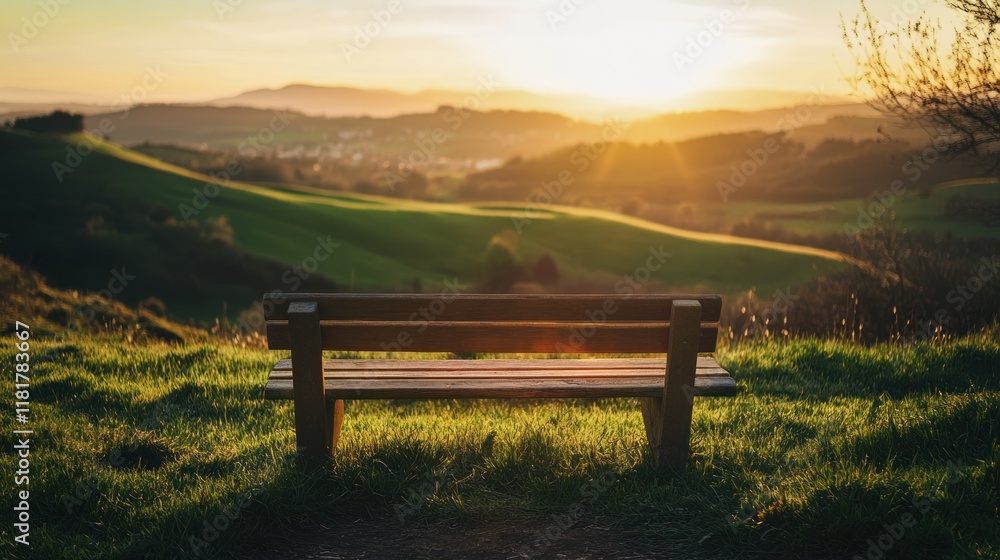 Serene Sunset View from a Hilltop Bench Serene Sunset View from a Hilltop Bench