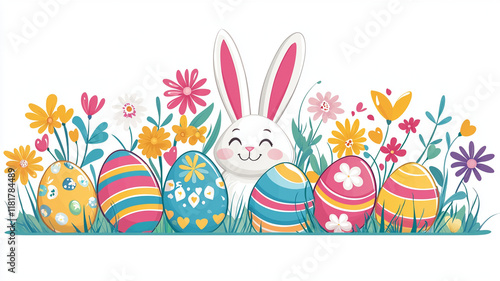 Bright Easter celebration with colorful eggs and cheerful bunny