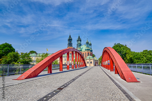 The Jordan Bridge spanning over the Warta River, named after the first Bishop of Poznan in the 10th century,  Poznan, Europe, Poland photo