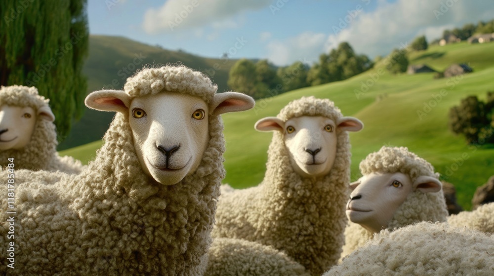 Adorable Sheep in a Serene Green Pasture Adorable Sheep in a Serene Green Pasture