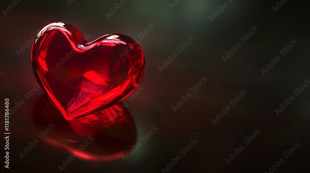 Red Heart Shape, Dark Background, Romantic, Glossy Reflection, Emotional, Abstract Love Red Heart Shape, Dark Background, Romantic, Glossy Reflection, Emotional, Abstract Love