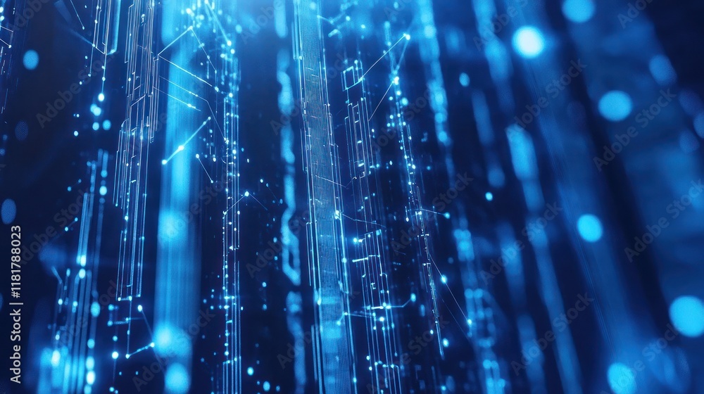 Obraz premium Abstract Digital Network: Blue Data Streams and Connections