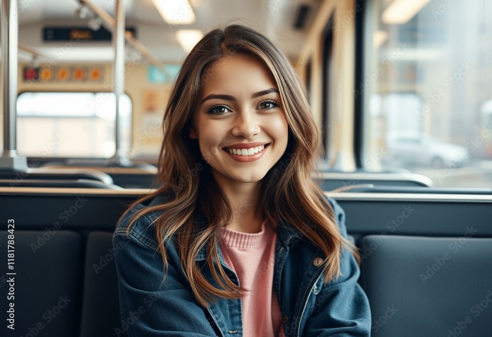 Portrait of a young woman in a train carriage Portrait of a young woman in a train carriage
