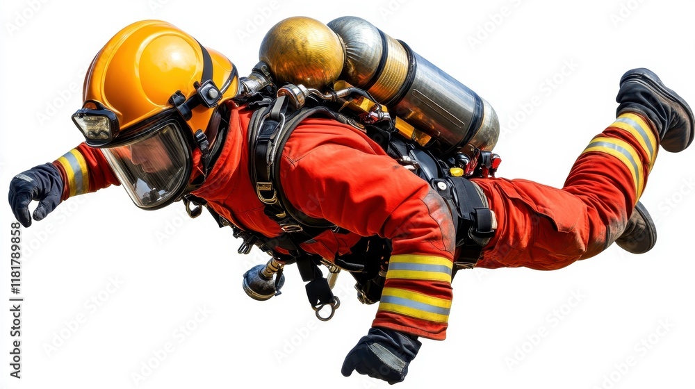Rescue operation by firefighter in action urban location high-detail image dynamic environment close-up view Rescue operation by firefighter in action urban location high-detail image dynamic environment close-up view