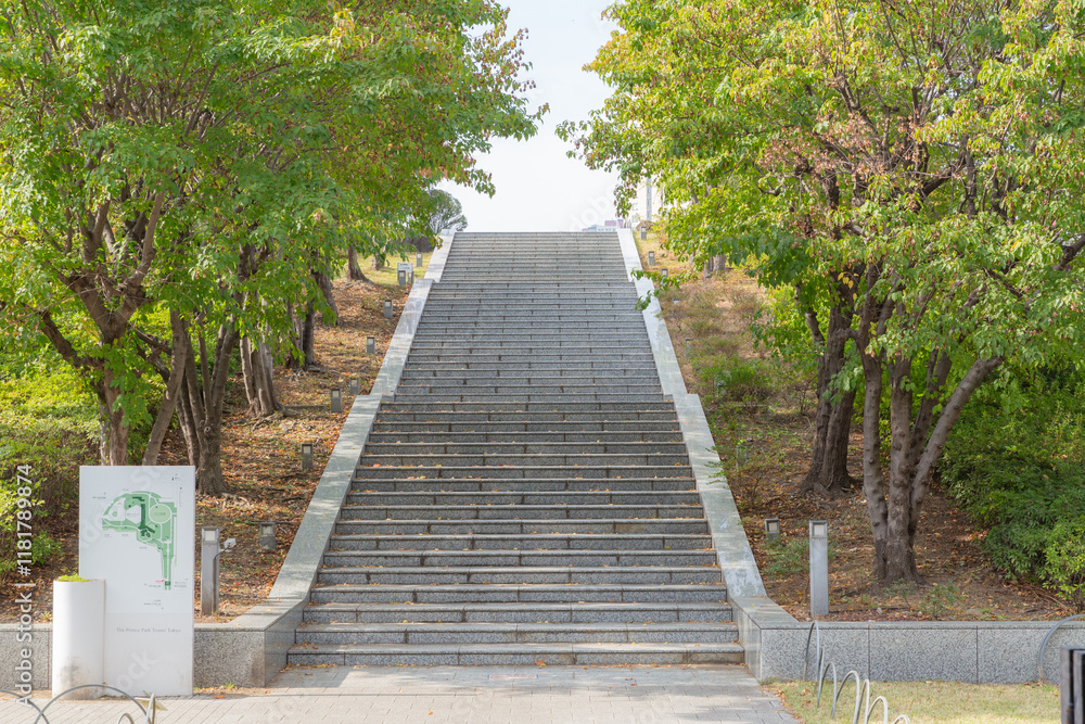 buddhism stone stairs between autumn trees in shiba park in minato city buddhism stone stairs between autumn trees in shiba park in minato city