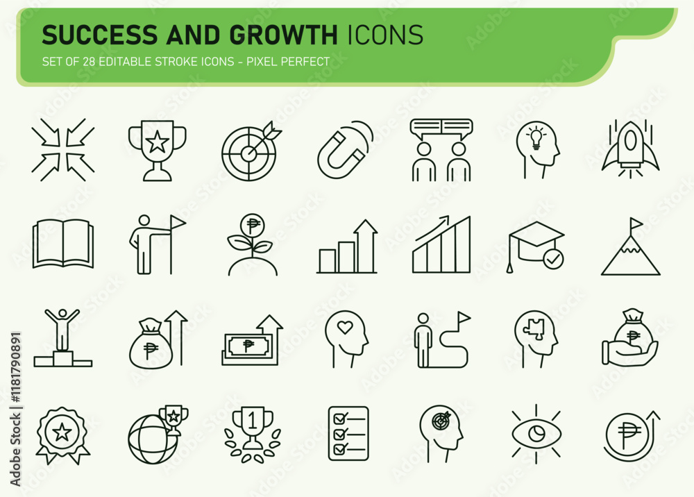Fototapeta premium Set of Success and Growth Vector Icons