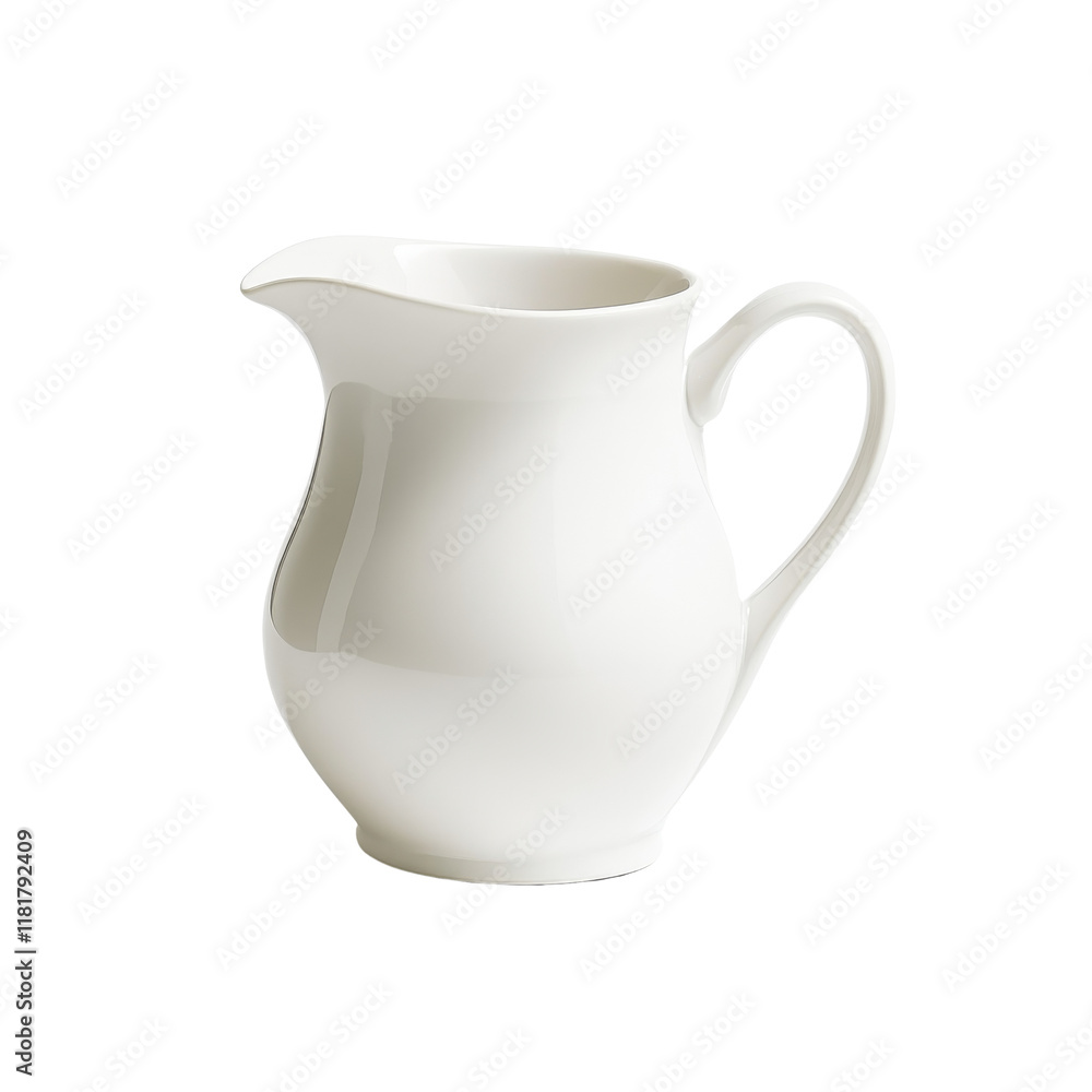 Elegant white ceramic pitcher with graceful handle and smooth surface, perfect for serving beverages or as decorative piece Elegant white ceramic pitcher with graceful handle and smooth surface, perfect for serving beverages or as decorative piece