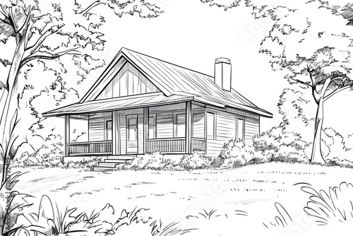 Coloring Book: Sketch House in Woods