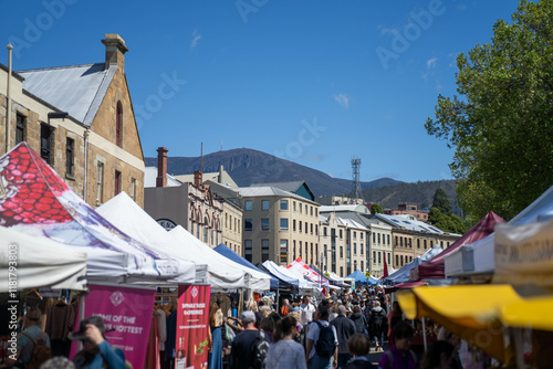 Photography farmers market in a city hobart Market with tourists in australia