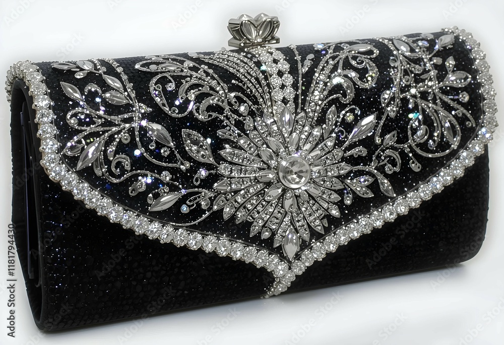 Obraz premium This is an opulent and intricately designed clutch purse adorned with a stunning array of pearls timeless appeal perfect for formal events weddings or evening galas
