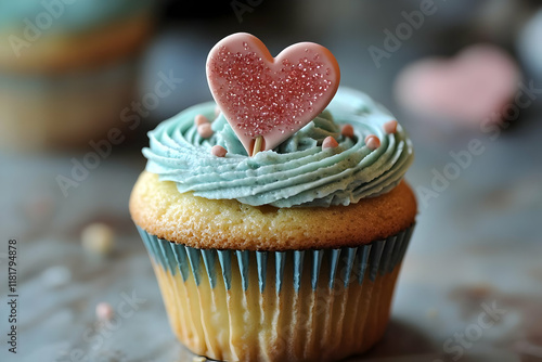 cupcake with heart in concept of valentine day on 14 February 2025 with pink and red heart gift love rose romance romantic things with background