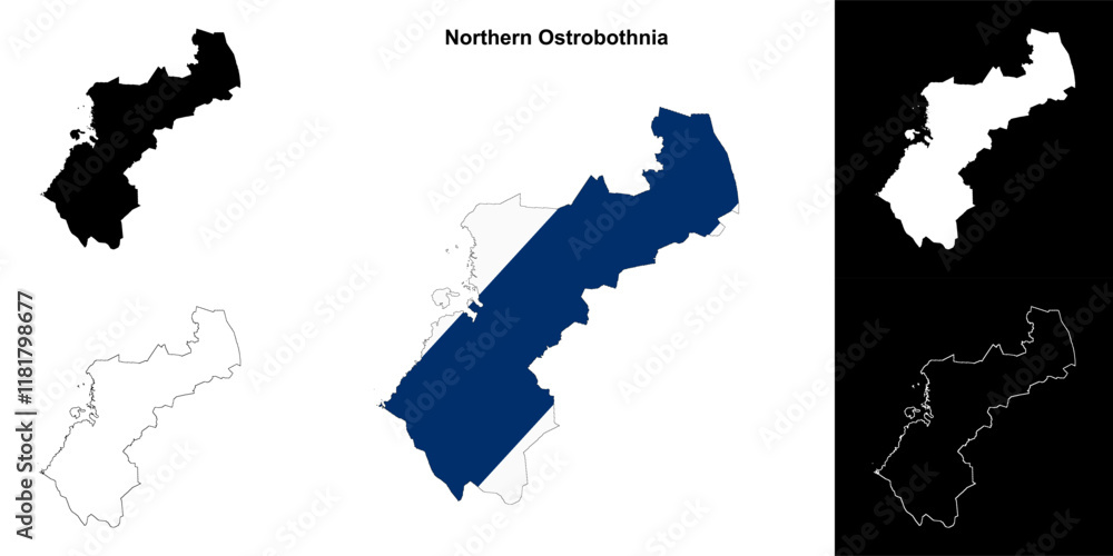 Fototapeta premium Northern Ostrobothnia region outline map set