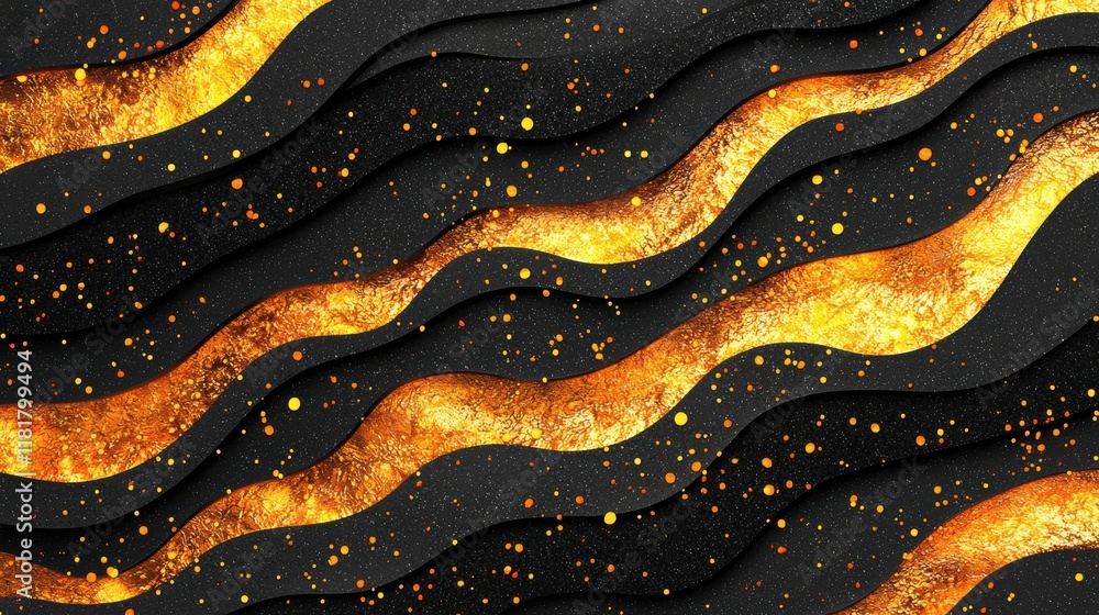 Abstract Gold and Black Wave Pattern with Glittering Texture Abstract Gold and Black Wave Pattern with Glittering Texture