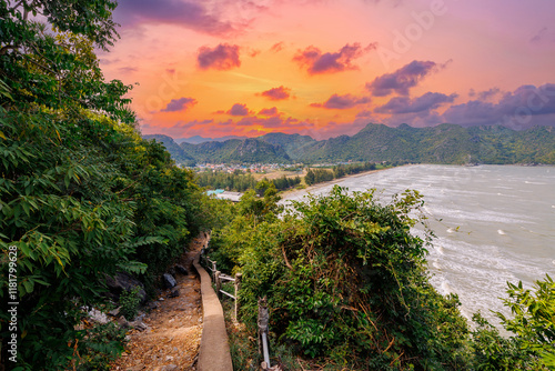 Path to landmark Phraya Nakhon Cave Khao Sam Roi Yot National Park, Thailand trip. photo