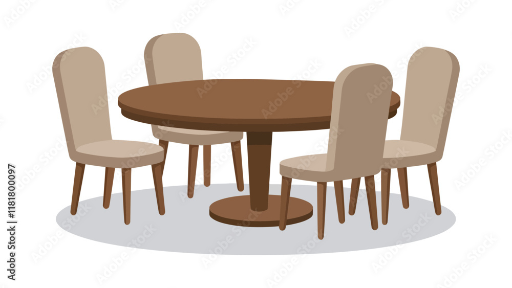 Fototapeta premium Minimalist Empty Dining Table and Chair Vector Illustration isolated on white background 