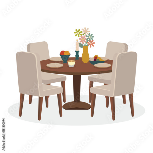 Minimalist Empty Dining Table and Chair Vector Illustration isolated on white background
