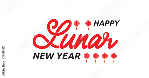 Happy Lunar New Year handwritten text calligraphy vector design. Great for festive decorations, greeting cards, and cultural celebrations.
