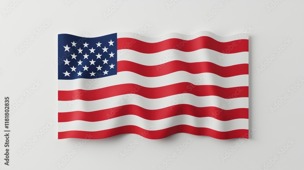 Waving American Flag, United States Flag, 3D Render, Patriotism Symbol Waving American Flag, United States Flag, 3D Render, Patriotism Symbol
