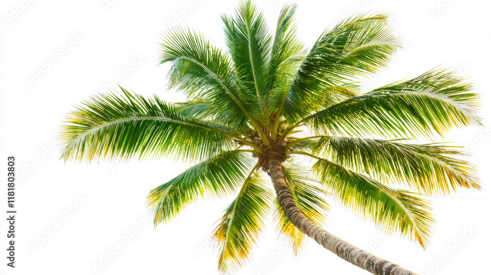 A vibrant tropical palm tree isolated on a white background A vibrant tropical palm tree isolated on a white background