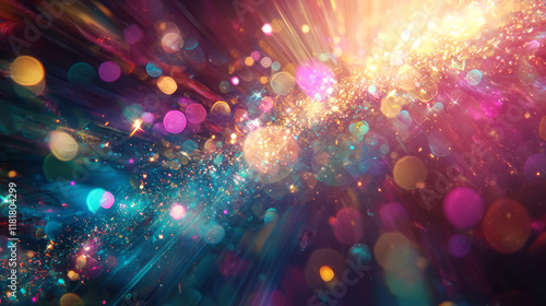 Bright colorful abstract bursting light effects with sparkling glitter particles photo