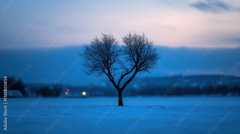 Solitary Heart-Shaped Tree in a Winter Landscape Solitary Heart-Shaped Tree in a Winter Landscape