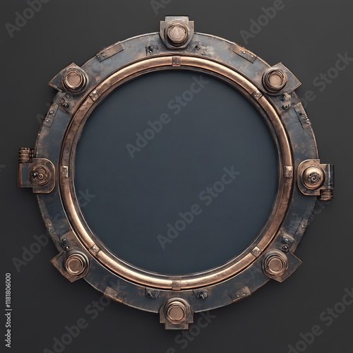 Ornate bronze circular frame on black background.